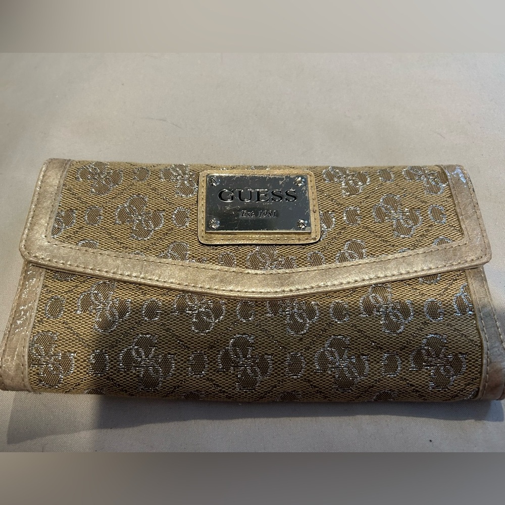 Guess Tan and Silver Women's Wallet